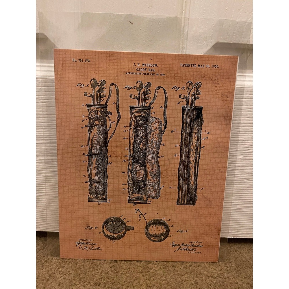 Vintage 1905 Golf Caddy Bag Patent Art Print J.H. Winslow No.‎ 791,172 Sepia